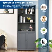 Costway - Bookcase Shelving Storage Wooden Cabinet Unit Standing Bookcase W/Doors - Gray - Alternate Views