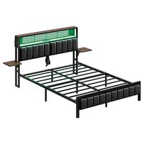 Bestier - Queen Size Bed Frame with Upholstered Headboard Integrated Storage LED Lighting, and Ch... - Alternate Views