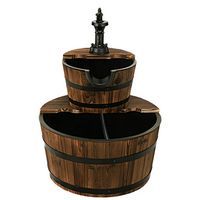Costway 2 Tier Barrel Waterfall Fountain Barrel Wooden Water Fountain Pump Outdoor Garde - Brown - Alternate Views