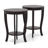 Costway 2 PCS 2-Tier End Table 18'' Round Compact Sofa Side Nightstand with Storage Shelf - Espresso - Alternate Views