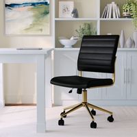 Martha Stewart - Ivy Ribbed Faux Leather Office Chair - Black Faux Leather/Polished Brass - Alternate Views