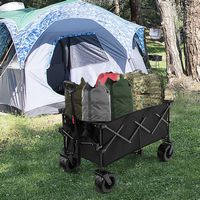 Costway Folding Collapsible Wagon Utility Garden Cart w/ Wide Wheels Adjustable Handle Black - Black - Alternate Views