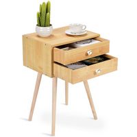Costway - Mid Century Modern 2 Drawers Nightstand In Sofa Side Table End Table Yellow - Natural - Alternate Views