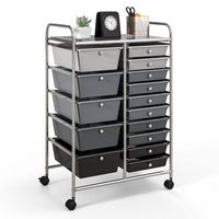 Costway - 15 Drawer Rolling Storage Cart Scrapbook Paper Office School Organizer - Gradient Gray - Alternate Views