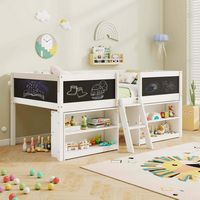 Costway Twin Size Low Loft Bed with Ramp Ladder & Bookcases Full-length Safety Guardrail - White - Alternate Views