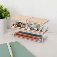 Martha Stewart - Brody Premium Clear Plastic Storage Bins Paulownia Wood Lids-2-SM/1-MED - Clear/... - Alternate Views