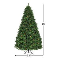 Costway 8Ft Pre-Lit Christmas Tree Hinged 600 LED Lights Pine Cones - Green - Alternate Views