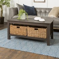 Walker Edison - Coffee Table with wicker storage baskets - Espresso - Alternate Views