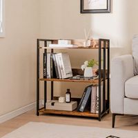 Costway - 3-Tier Industrial Metal Frame Corner Bookcase with Adjustable Shelves Rustic Brown - Ru... - Alternate Views
