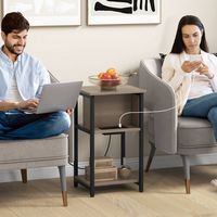 Costway 2 PCS Nightstand 3-Tier End Table with Charging Station USB Ports & Power Outlets - Grey ... - Alternate Views
