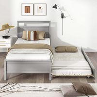 Costway Twin Size Platform Bed with Trundle Pull-out Trundle Headboard & Footboard - Gray - Alternate Views