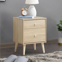 Costway - Nightstand 2-Drawer Beside End Side Table with Rubber Legs Finish - Oak - Alternate Views
