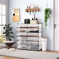Costway - Shoe Rack 12-Cube DIY Plastic Shoe Cabinet Multi Use Modular Closet Shelf White - White... - Alternate Views