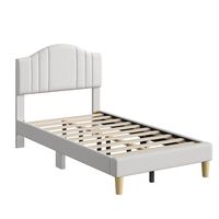 Pinmoco - Twin Upholstered Platform Bed Frame with Adjustable LED Arc Headboard - Fabric Beige - Alternate Views