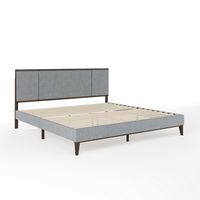 Martha Stewart - Jett Wooden King Size Platform Bed with Upholstered Inset Headboard-Gray Brown/G... - Alternate Views