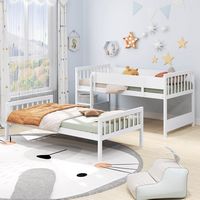 Costway Twin Over Twin Bunk Bed Solid Wood Bed Frame with Ladder Full-length Guardrails - White - Alternate Views