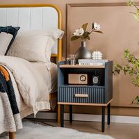 Costway - Nightstand Bedside End Table with Drawer & Open Shelf for Living Room Bedroom Grey - Gr... - Alternate Views