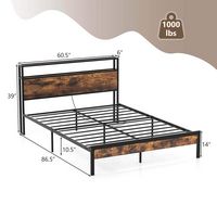 Costway Queen Bed Frame with Storage Headboard Charging Station 18W USB C Port Rustic - Brown - Alternate Views