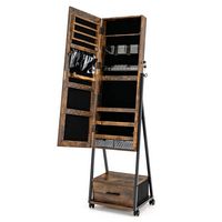 Costway - Jewelry Cabinet Armoire Full Length Mirror Lockable w/ Bottom Drawer & Wheels - Coffee - Alternate Views