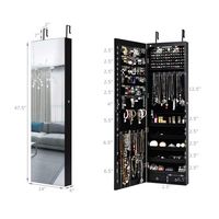 Costway - Mirrored Jewelry Cabinet Jewelry Organizer w/2 LED Lights - Black - Alternate Views