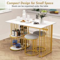 Costway 3 Piece Dining Table Set w/ 2 Stools 2-tier Storage Shelf Upholstered Seat - White and Gold - Alternate Views