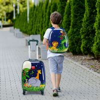 Costway - 2Pcs 12'' 16'' Kids Luggage Set Suitcase Backpack School Travel Trolley ABS - dark blue - Alternate Views