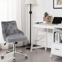 Costway - Velvet Swivel Office Chair with Nailed Trim - Gray - Alternate Views