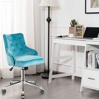 Costway - Velvet Swivel Office Chair with Nailed Trim - Turquoise - Alternate Views