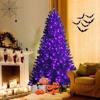 Costway - 7ft Pre-lit PVC Christmas Tree w/ 500 Purple LED Lights - Black - Alternate Views