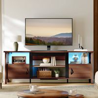 Bestier Farmhouse LED TV Stand with Cabinet for Gaming Entertainment Fits TVs up to 70inhc - Brown - Alternate Views