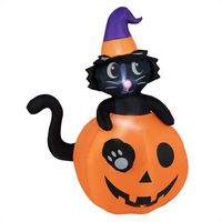 Costway - 5 FT Tall Halloween Inflatable Décor Black Cat Sitting in Pumpkin w/ LED Lights - Orang... - Alternate Views