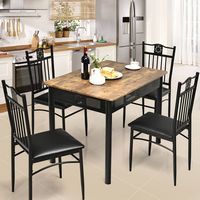 Costway 5PCS Dining Set Metal Table & 4 Chairs Kitchen Breakfast Furniture - Black - Alternate Views