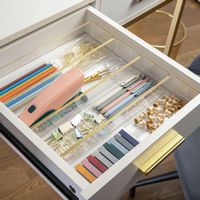 Martha Stewart - Kerry Set of 8 Plastic Stacking Desk Drawer Organizers with Gold Trim - 9 x 3 - ... - Alternate Views