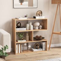 Costway - 3-Shelf Concave Bookshelf Room Organizer with Anti-Toppling Device Freestanding - Natural - Alternate Views