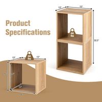 Costway - 2 PCS Wood Stackable Storage Cube 2-tier Narrow Bookshelf Vinyl Record Organizer - Natural - Alternate Views