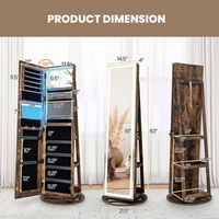 Costway - 360° Swivel Jewelry Cabinet Organizer 3-Color LED Mirror with Built-in Lights - Coffee - Alternate Views