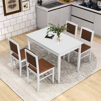 Costway 5 PCS Dining Table Set for 4 w/Rubber Wood Legs Upholstered Seat Padded Backrest - White ... - Alternate Views