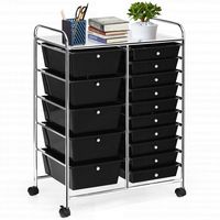Costway - 15 Drawer Rolling Storage Cart Scrapbook Paper Office School Organizer - Black - Alternate Views