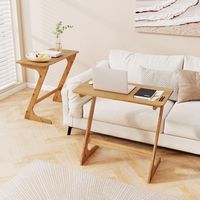 Costway Bamboo Sofa Side Table Z-Shaped Spacious Tabletop Space-Saving TV Snack Tray - Natural - Alternate Views