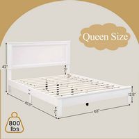 Costway Queen Size Bed Frame Platform Slat High Headboard Bedroom Rubber Wood Leg - White - Alternate Views
