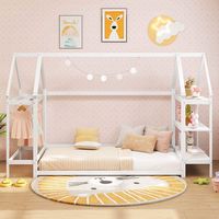 Costway Twin Size House Bed Montessori Floor Bed with Detachable Storage Shelves - White - Alternate Views