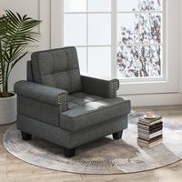 Costway - Mid-Century Modern Accent Cushion Studded Armchair with Thick Pillow - Gray - Alternate Views