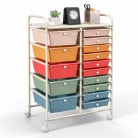 Costway - 15 Drawer Rolling Storage Cart Scrapbook Paper Office School Organizer - Multicolor - Alternate Views