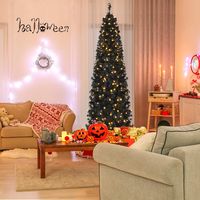 Costway - 7ft Pre-lit PVC Christmas Pencil Tree w/ 350 LED Lights - Black - Alternate Views