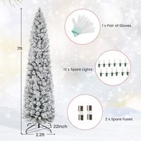 Costway - 7 FT Pre-Lit Slim Christmas Tree Flocked Decoration with Pine Needles & Lights - Green ... - Alternate Views
