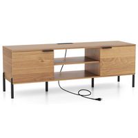 Costway 2-Door TV Stand with Charging Station Media Entertainment Center for TVs up to 65