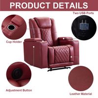Bestier Power Chair Faux Leather Electric Recliner Sofa with Cup Holders and USB Ports - Red - Alternate Views