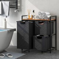 Costway Freestanding Laundry Hamper Basket Organizer w/ 3 Pull-Out Removable Bags - Black, Rustic... - Alternate Views