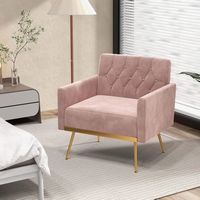 Costway - Modern Velvet Button Tufted Back Accent Chair with Golden Metal Legs and Foot Pads - Pink - Alternate Views