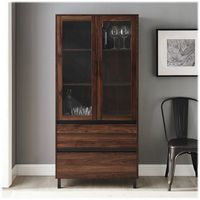 Walker Edison - 2-Drawer Storage Armoire Bookcase Cabinet - Dark Walnut - Alternate Views